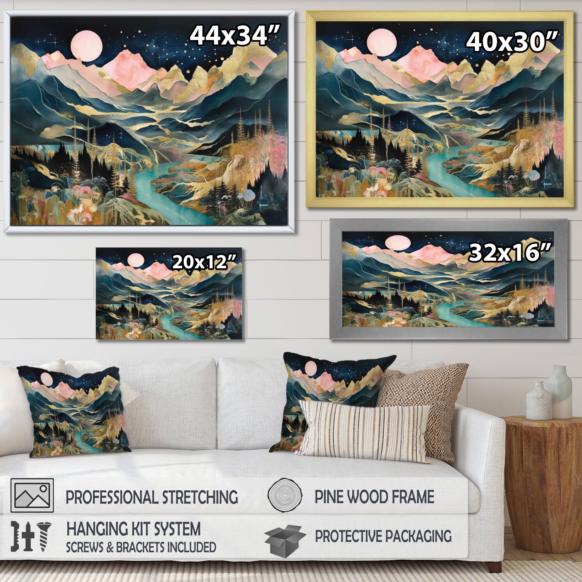 Designart "Stream Through The Mountains" Abstract Landscape Framed